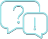 Icon of speech bubbles containing a question mark and an exclamation point